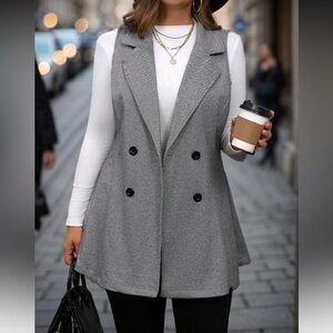 NWOT SHEIN Emery Rose Lapel Collar Sleeveless Herringbone Jacket